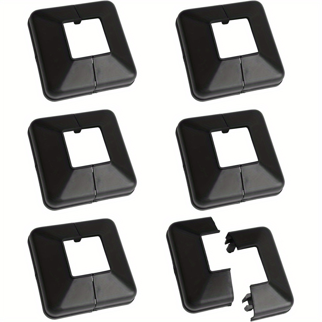 Image of 6pcs Black Plastic Post Base Covers, 4x4cm - Durable, Easy-install Split Design For Decorative Railings & Fences - Perfect For Stair Handrails, Garden Fencing, Garage Storage Hardware
