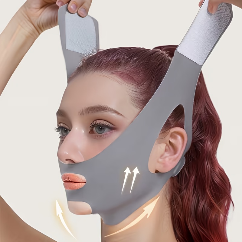 2pcs New Lifting V-face Tightening Band For Preventing Sagging And Double Chin, Full Face Gray Mask