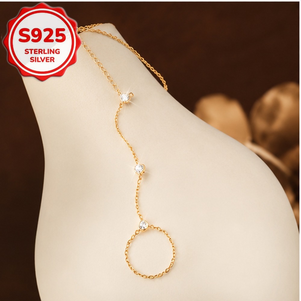 S925 Silver 3-Heart Cubic Zirconia Bracelet — Adjustable Gift