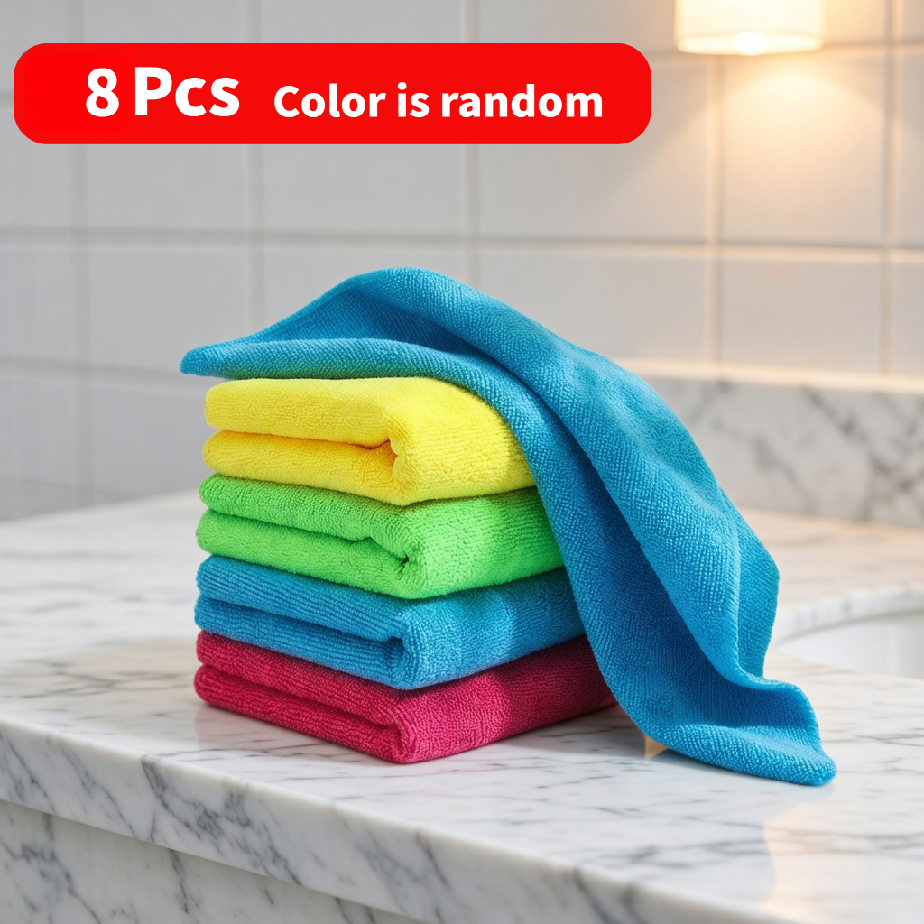 TEMU 8pcs Color Random Dish Cloth Kitchen Cleaning Towel Wipe Dishes Stove Glass Table Furniture Car Interior Dry Lint Reuse Home Essential