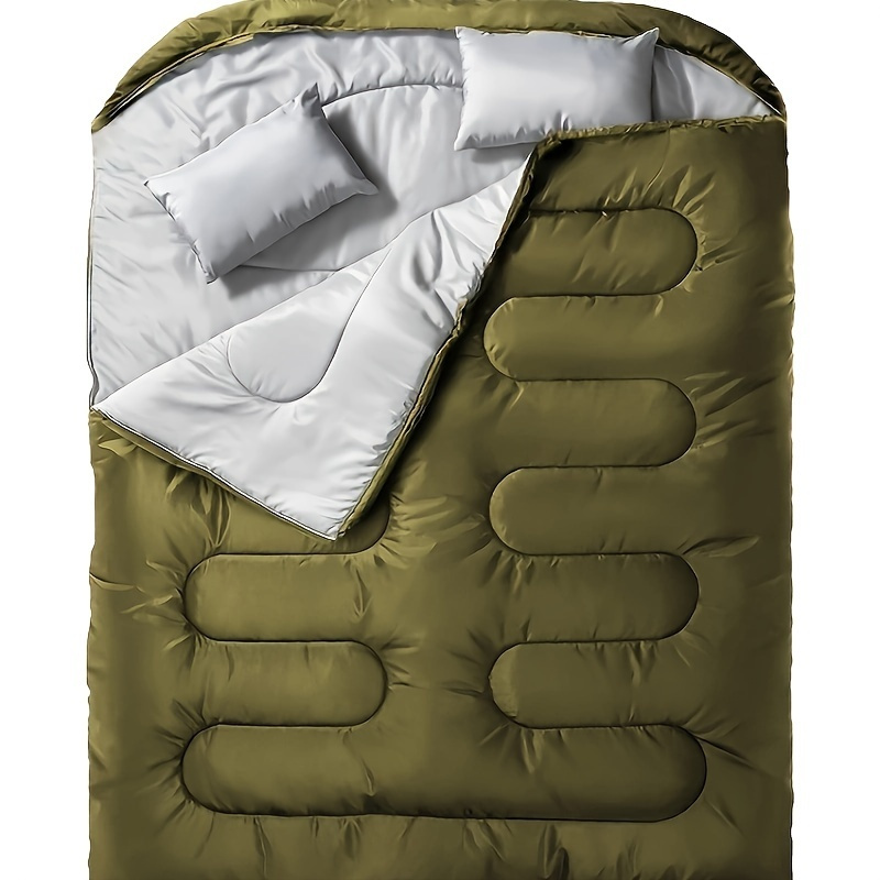 TEMU Xl Queen Size 2-person Double Sleeping Bag For Adults With 2 Pillows - Lightweight & Warm, 20°f Shell & 30°f Filling, 4-wall Design, Durable