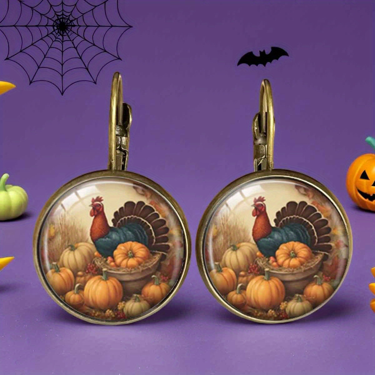 TEMU A Pair Of Halloween Turkey Pumpkin Earrings, Designed For , Festive Jewelry, Without Battery