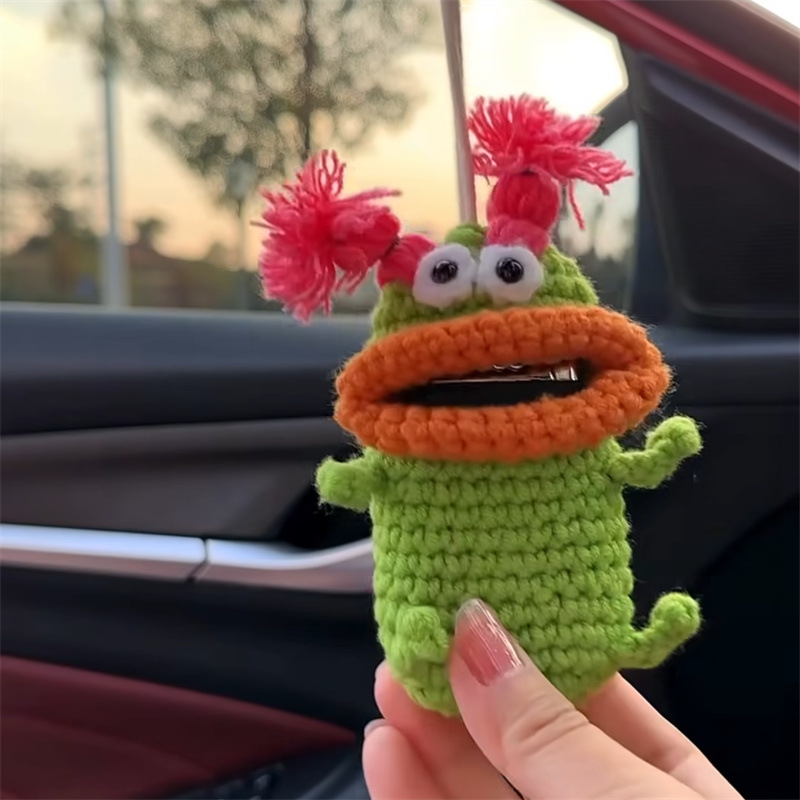 Image of Hand-knitted Whimsical Sausage Mouth Keyring Earphone Case Cute Yarn Monster Coin Purse Keychain Storage Pouch
