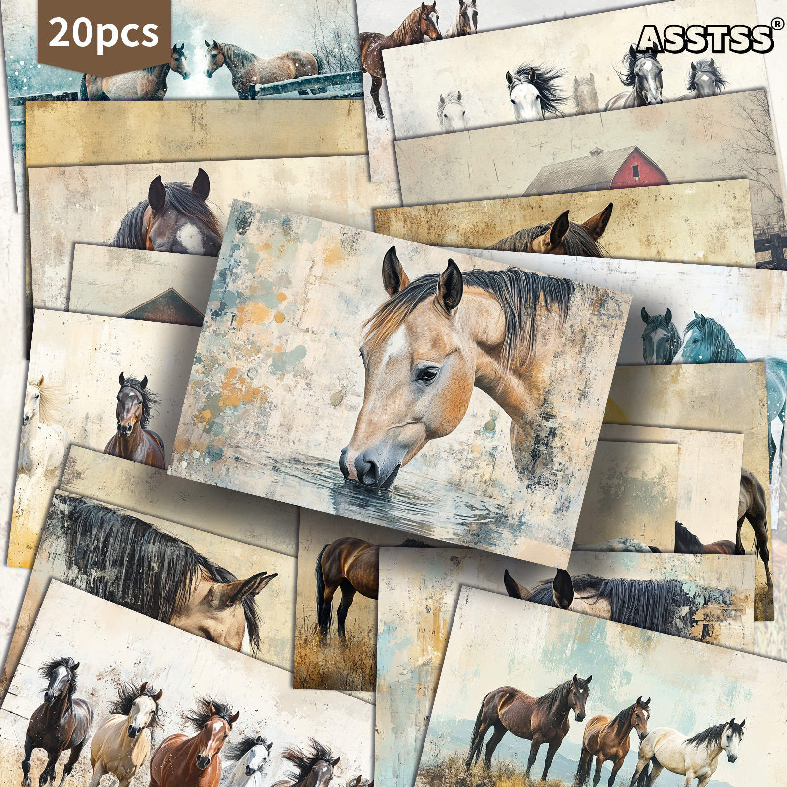 TEMU 20-pack Asstss Vintage Horse Postcards - 4x6 Inches Retro Junk Journal Supplies, Classic Pinup Illustrations Collectible Decorative Painting