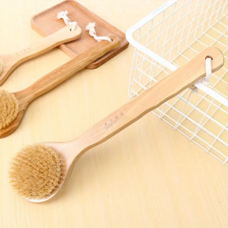 body brush long handled bathtub shower brush light beige exfoliation for bath tools manual back massage brush Product details 0