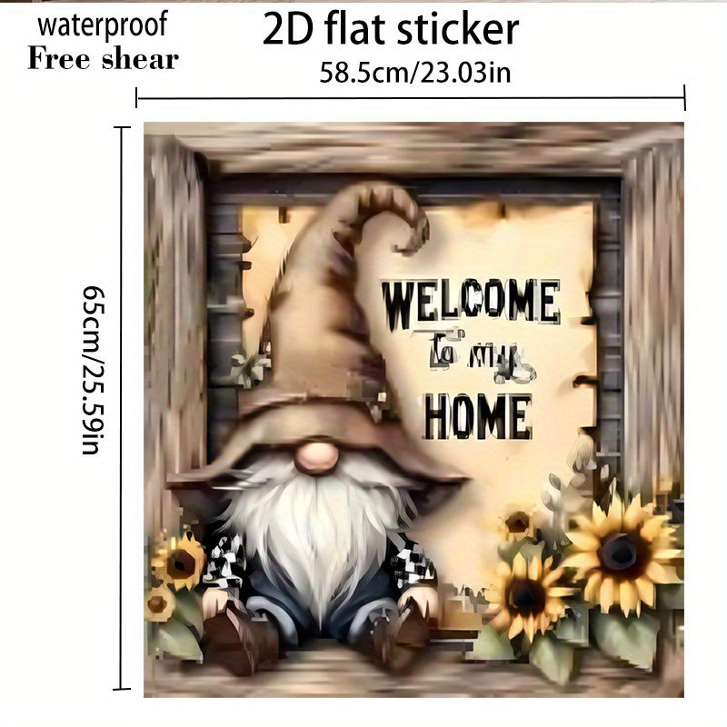 TEMU 2pcs Cute Gnome And Sunflower Dishwasher Stickers - Whimsical Kitchen Decor With "welcome To " Text, Durable Vinyl Stickers, Suitable For