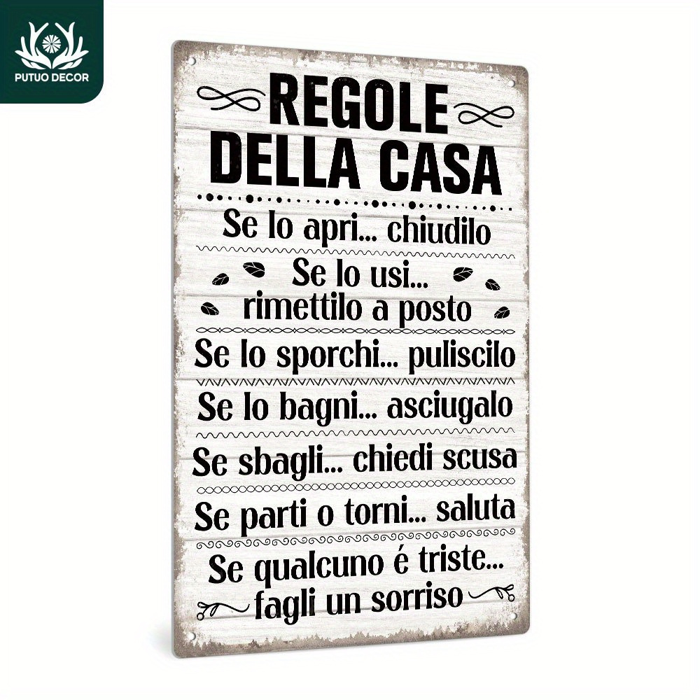 TEMU 2d Flat, 1pc Italian Vintage House Rules Sign - Artificial Wall-mounted Plaque With Italian Text Suitable For Home Farmhouse Decor, Retro
