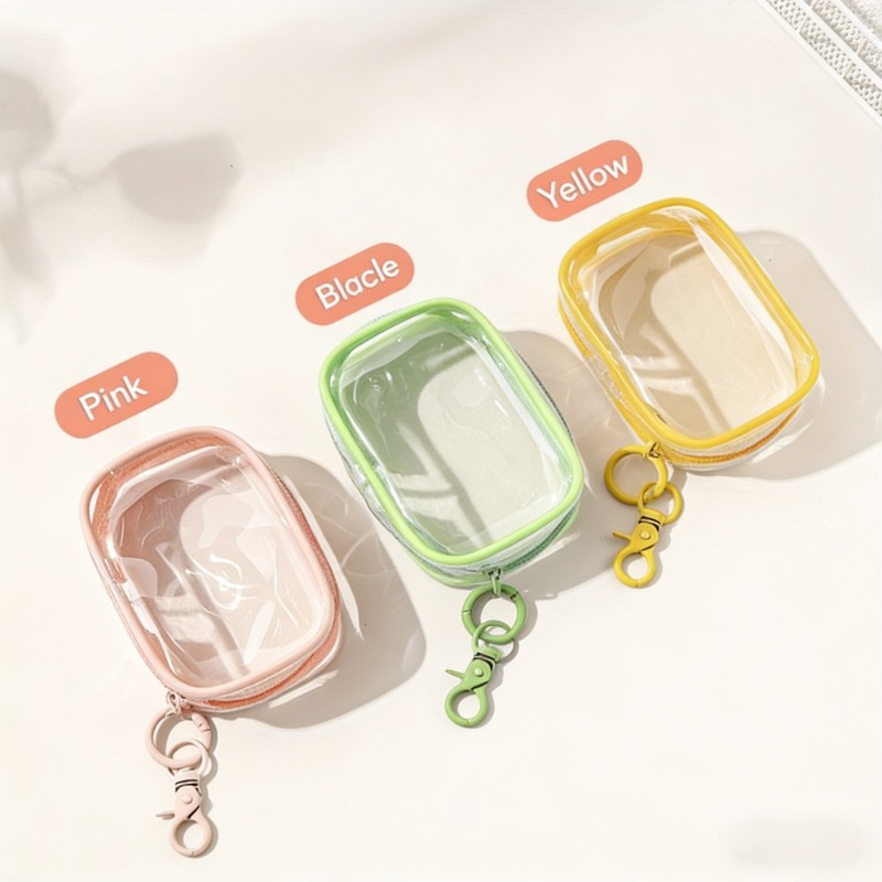 TEMU 3-pack Cute Candy-colored Mini Storage Bags - Transparent Pvc Zipper Bags, Suitable For , Data Cables, Earphones, And Jewelry, Lightweight And