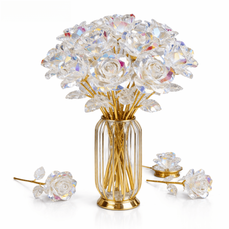 TEMU 18pcs Shimmering Eternal Crystal Rose Bouquet(168 Petals)- Elegant& Glittering Artificial Plastic Roses, Realistic Flower Bouquet Perfect For