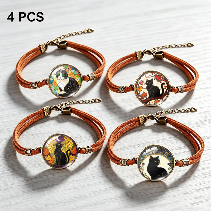 TEMU Ensemble de 4 bracelets unisexe en velours avec motif esthétique d'automne, feuilles d'érable et , bracelet décoratif