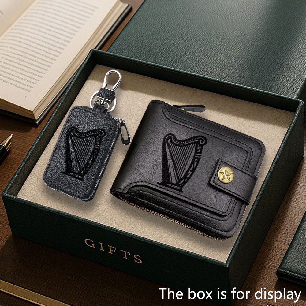 TEMU 2pcs Wallet And Key Pouch Set Featuring A Stylish Business Wallet With An Irish Harp Print And A Key Pouch. This Exquisite Set Is Perfect For