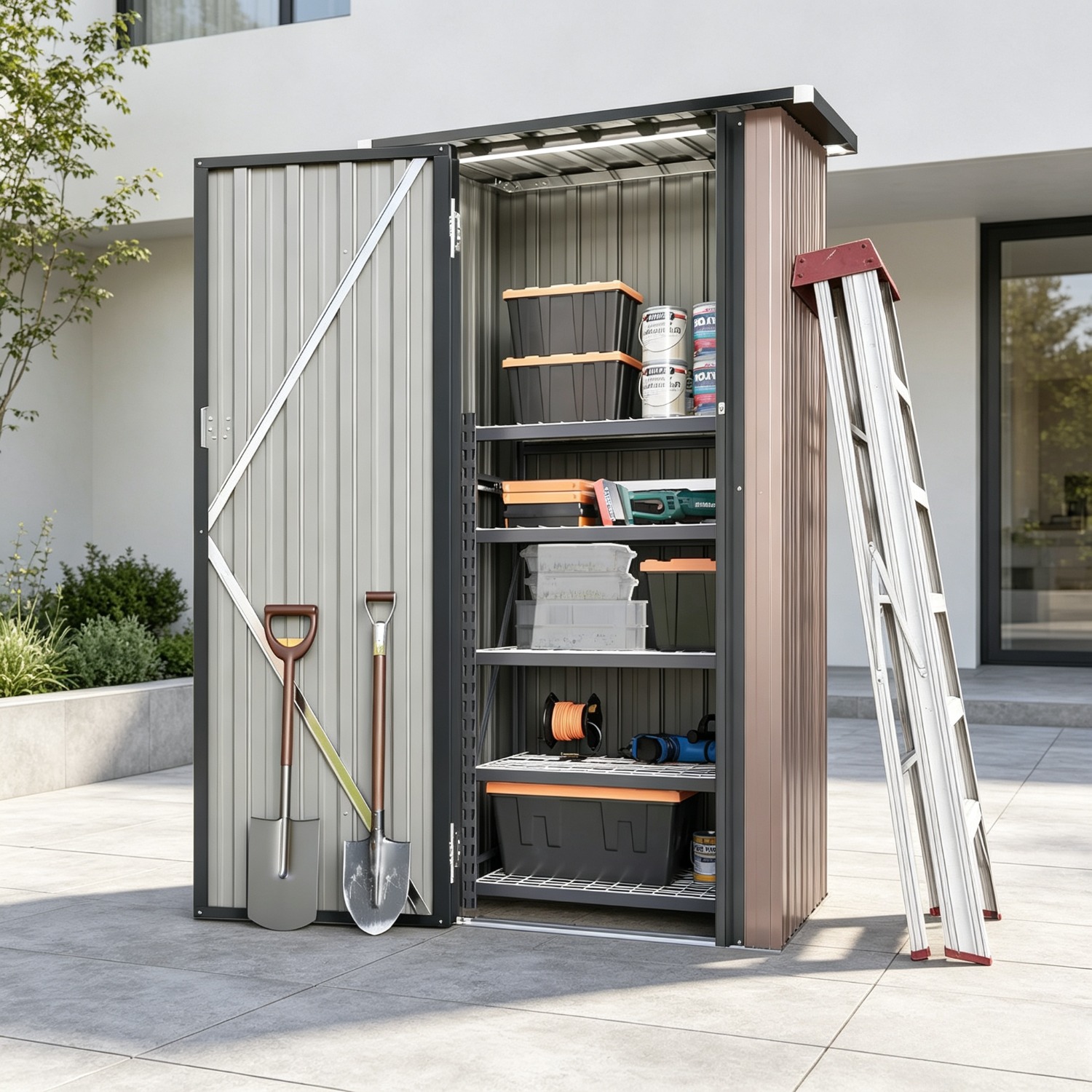 Image of 100 X 60cm Metal Cabinets With Closable Doors, Metal Cabinets For The Exterior Area, Steel Tool Cabinet For Terrace, Garden, Backyard And Lawn, Brown, Temporary, Removable