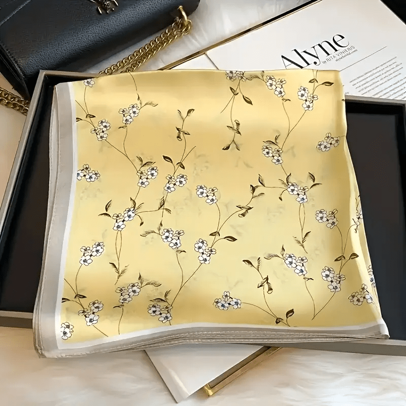 1pc elegant yellow floral   square scarf 100 silk breathable sun resistant   valentine s day casual   or gifting silk scarf for hair