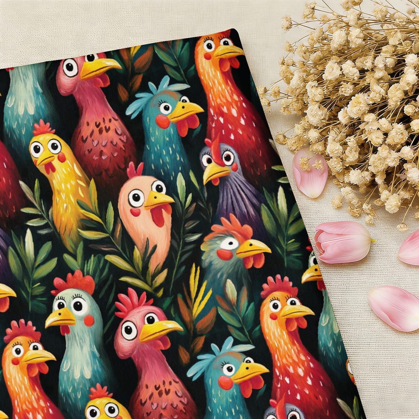 TEMU 1pc Colorful Cartoon Rooster Pattern Fabric, Multiple Sizes Available, Soft And Comfortable, Full Polyester Diy Craft Fabric, Suitable For , Diy