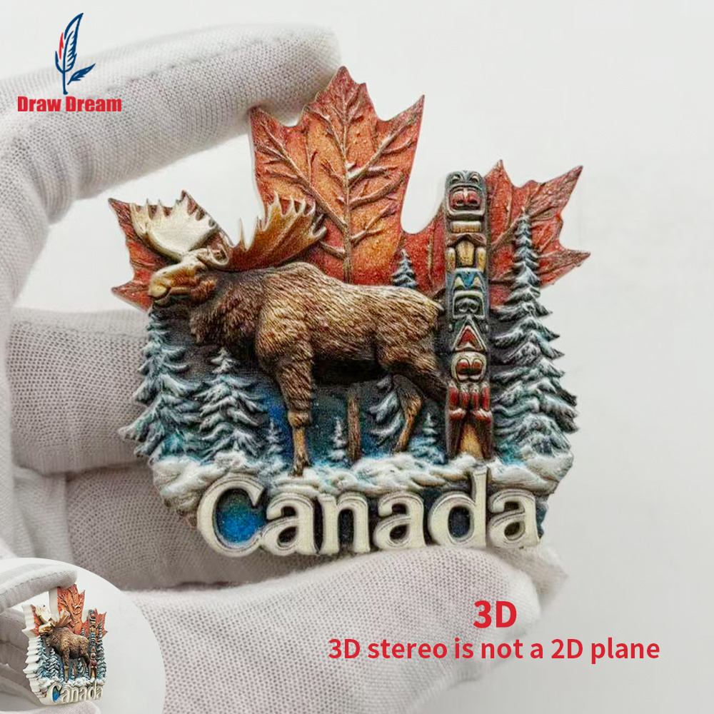 TEMU 1pc Canadian Moose And Maple Leaf Resin Fridge Magnet, Three-dimensional Resin Sticker, Travel Souvenir, Dimensional Gift, Home Kitchen