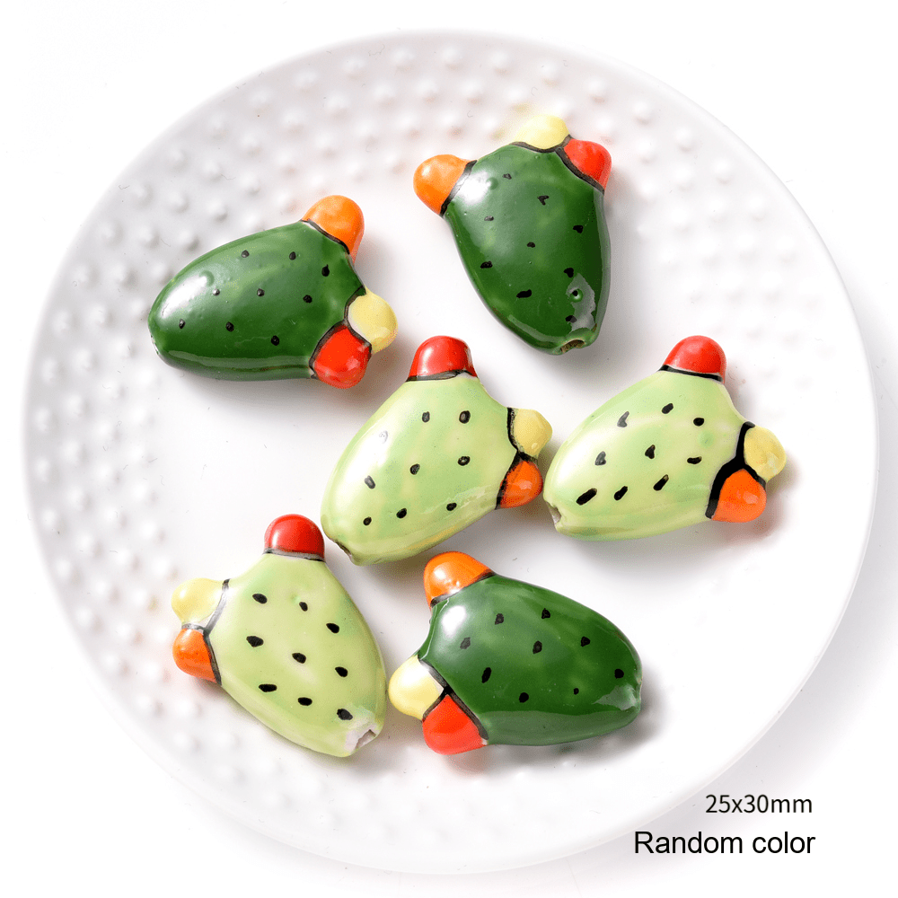 TEMU 2 pezzi Perline in ceramica dipinte a , Perline colorate a forma di cactus, Adatte per decorazioni per la casa, creazione di gioielli fai da te,