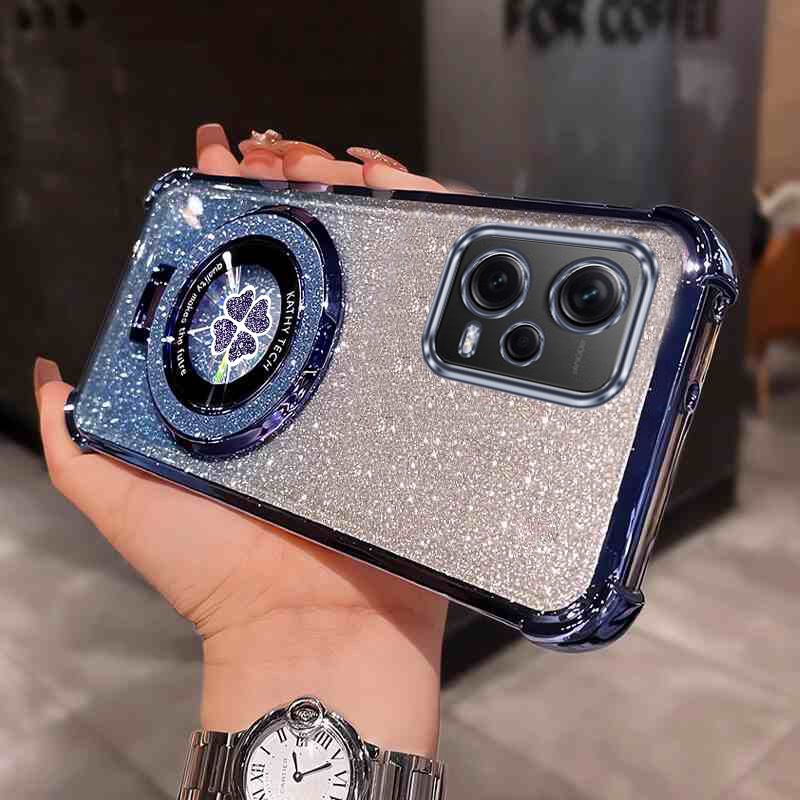 TEMU Phone Case - Magnetic Glitter Cute Bear Phone Holder Case For Pro 5g Anti-knock Shockproof Stand Back Cover