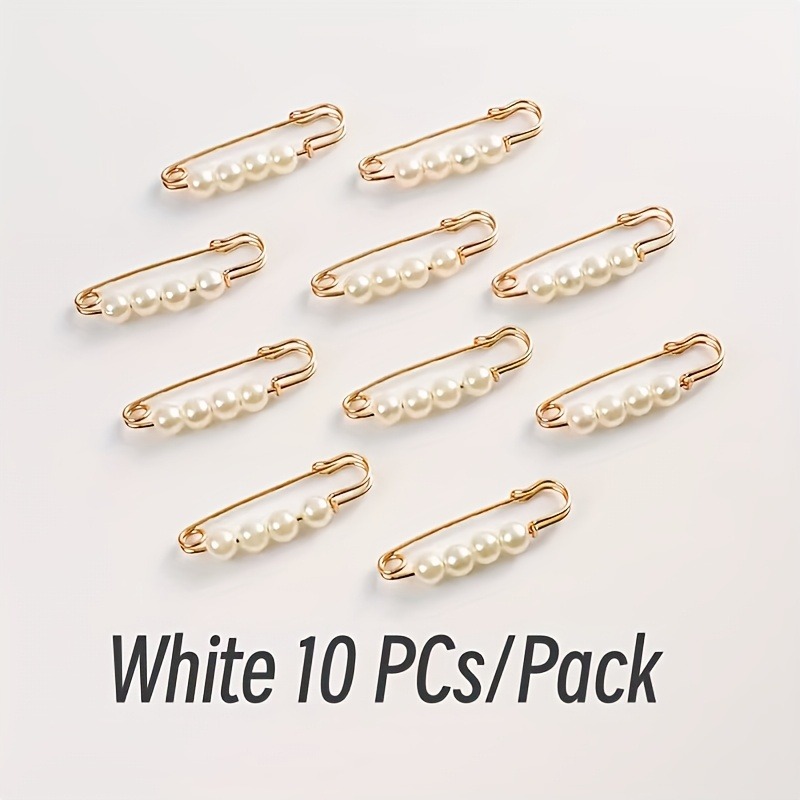 10pcs Elegant Pearl Safety Pins - Ideal For Crafting, Sewing & Fashion Accessories, White/ Black