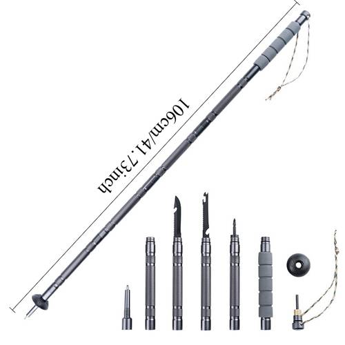 multifunctionele wandelstok van aluminiumlegering, lichtgewicht 5-delige telescopische opvouwbare multifunctionele wandelstok voor buiten wandelen en excursies