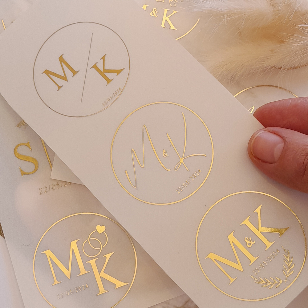 E-shop Personalisiertes 50-teiliges Goldfolien-Sticker-Set für Partygeschenke, individuelle Geschenkeinladungssiegel, Goldfolien-Hochzeitssticker,