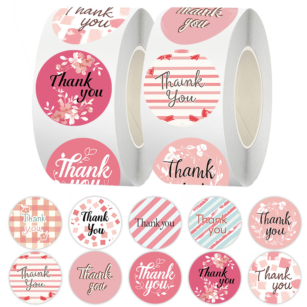 TEMU 500pcs Pink Thank You Stickers, 10 Sheets Repeating, Self-adhesive Thank You Stickers, Small Gift Decoration Labels, Creative Roll Stickers