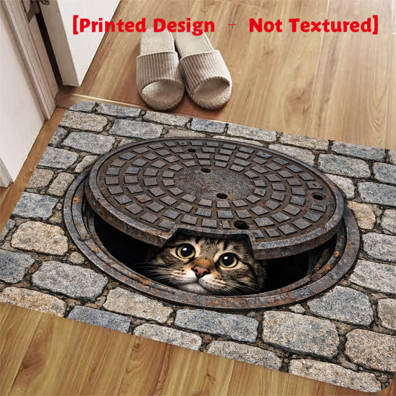 TEMU Tappeto Zerbino - [Design Stampato - Non Cucito] 2D Piatto, Tappetino Gatto Corto in Peluche, Materiale in Velluto Antiscivolo, , Assorbente,