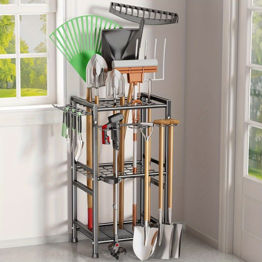 Steel Wall Storage Rack For Garage And Garden | Heavy Duty Tool Organizer Mount For Brooms, Shovels, Rakes, Lawn Care Tools - Space Utility Hanger, Storage Racks