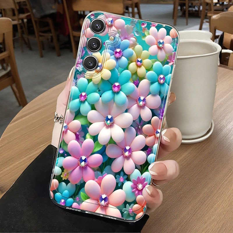 TEMU Phone Case - Iridescent Floral Pattern Anti-fall Full-cover Tpu Phone Case Suitable For Galaxy A02 A03s A04 A05s A06 A13 A14 A15 A16 5g A21s A22