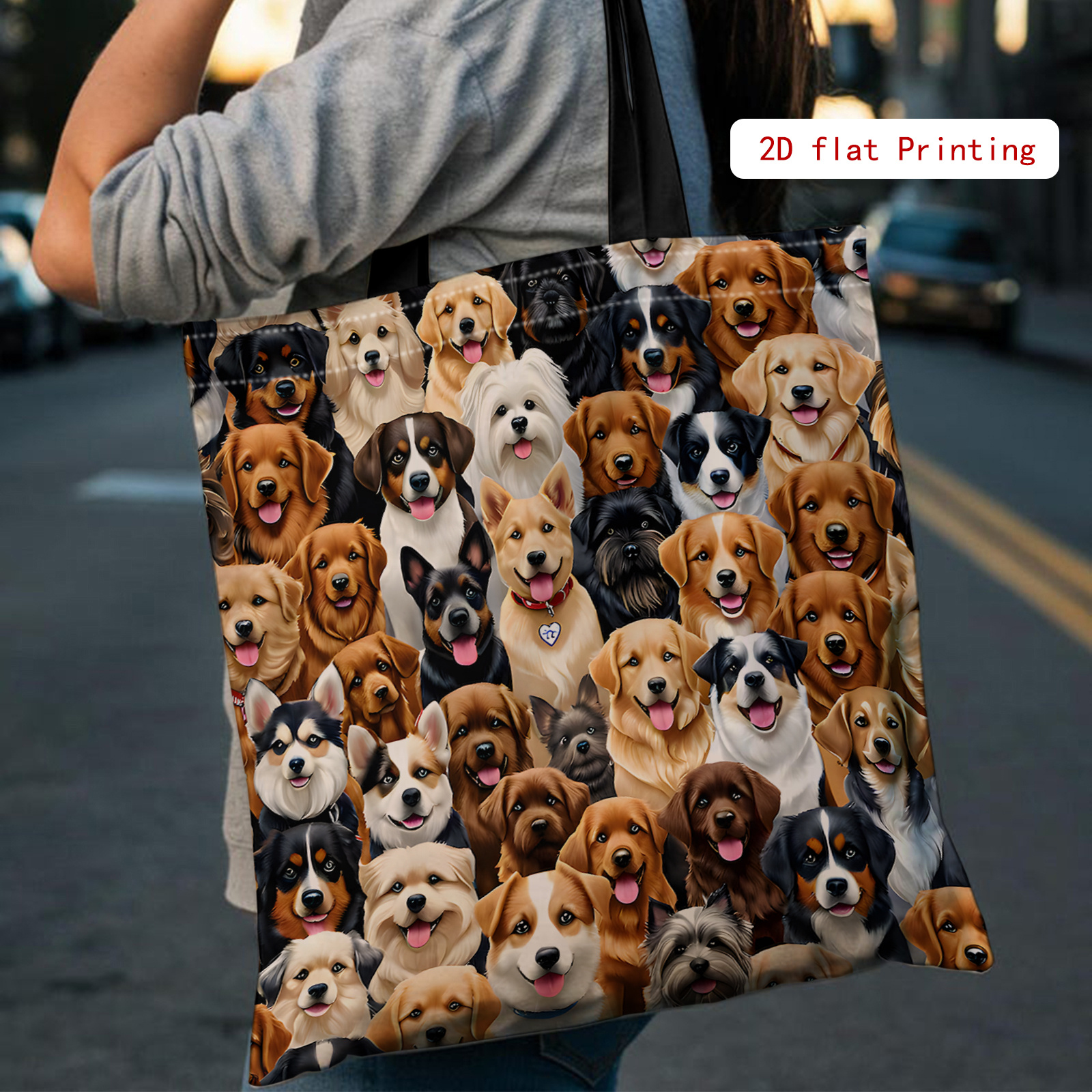 TEMU 1pc Double-sided Printing 2d Printed Tote Bag Dog Collage, A Of High-capacity Shoulder Bags, Women's Casual Handbags And Fashion Handbags,