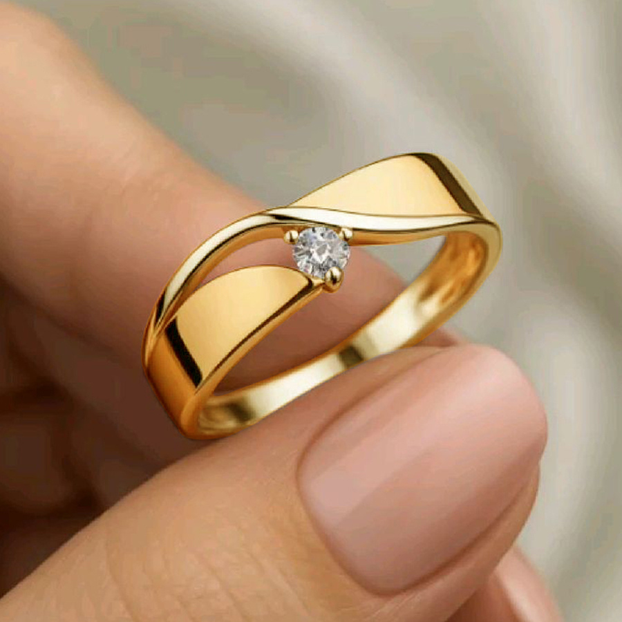 elegant geometric lines micro   synthetic cubic synthetic zirconia ring for women 1pc round copper plated tone jewelry durable   wedding engagement fashion accessory   valentines day gifts kc plated 3 prong setting