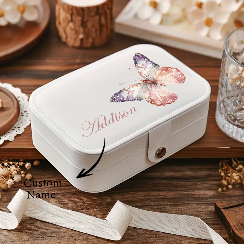 Customized Name PU Leather Butterfly Jewelry Box