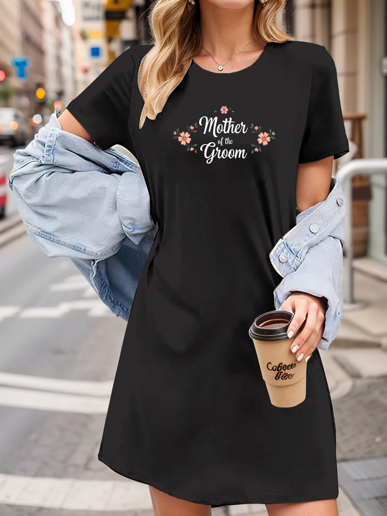 womens mother groom t shirt dress black casual tunic floral Temu