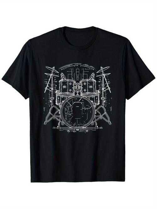 item picture mens heavyweight 180gsm drum kit t shirt black musician tee with white drum set graphic drums cymbals streetwear casual shirt washable sizes s xxxl