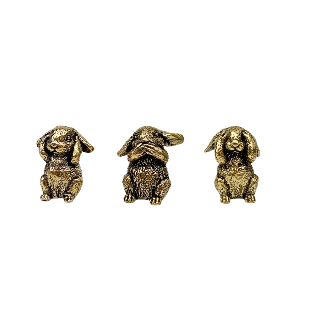 TEMU Vintage Brass 3 Wise Monkeys Figurine Set Of 3, "see , , Speak " Cute Rabbit Statues, Fun Craft Gift For Desk And Home Decor