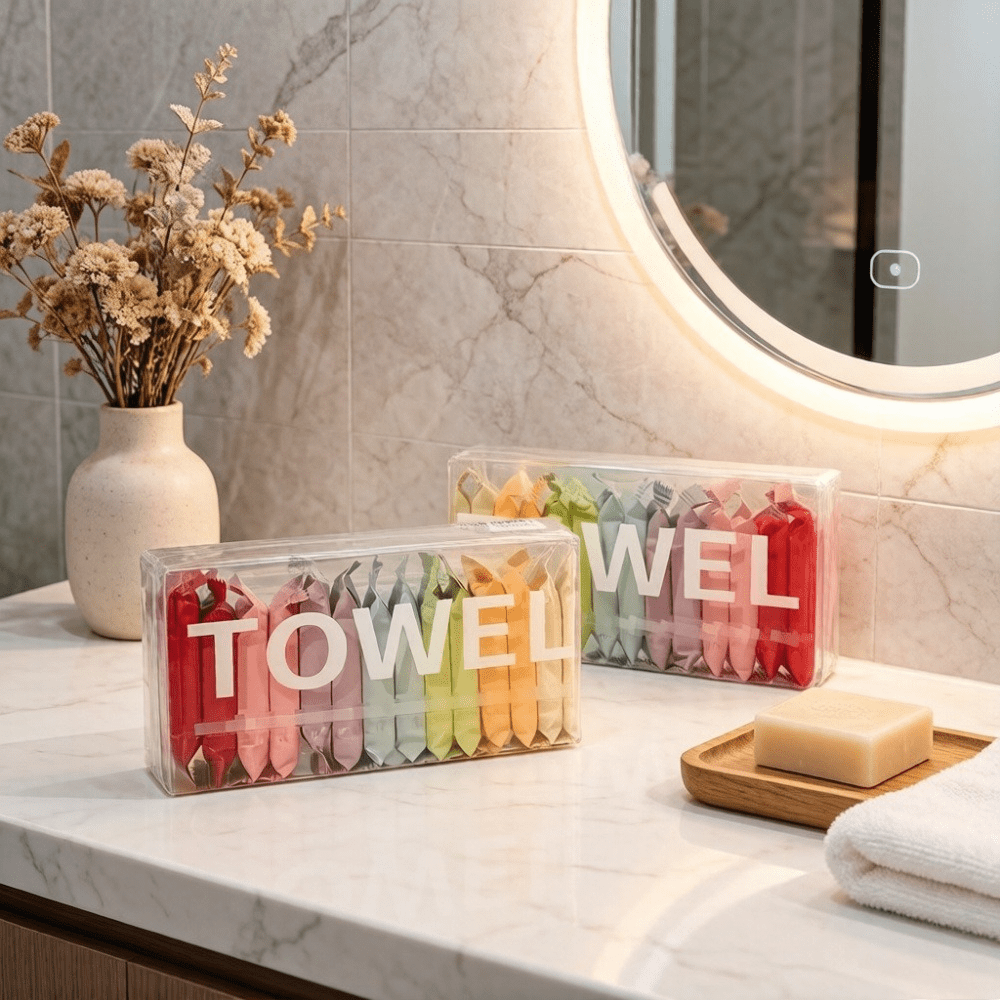 TEMU 28pcs Pack Of Individually Wrapped Disposable Face Wiping Towels Suitable For Travel, Quick-dry Dry/wet Cleansing , Hygienic Compressed Towels