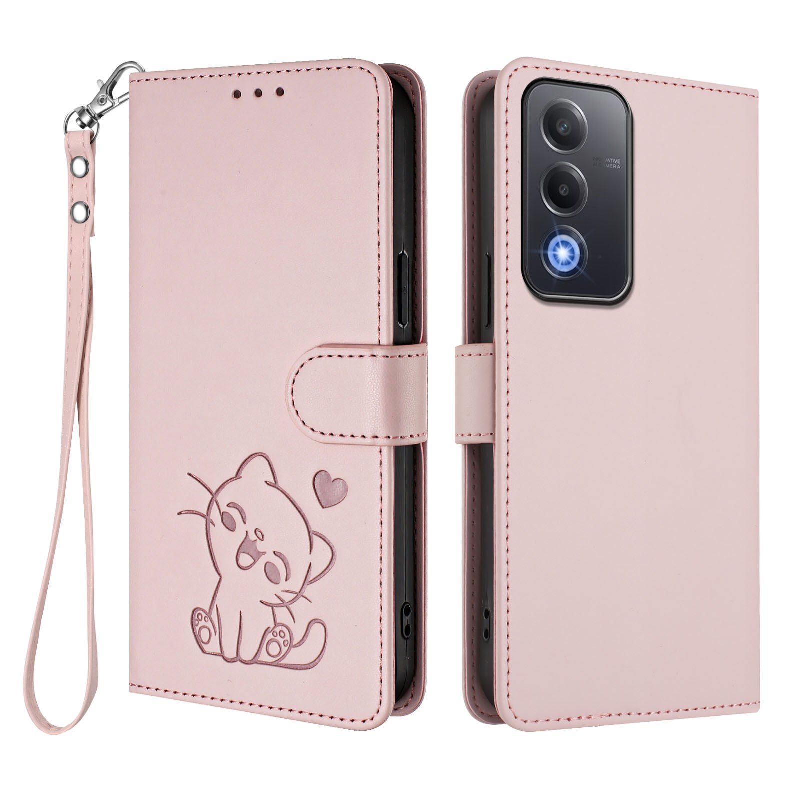 TEMU Phone Case - Faux Leather Case With Heart Cat Pattern, Compatible With Oppo A5 5g/a3 Pro 5g/oppo A3 Pro 5g India/oppo A80 5g/oppo K12x 5g/oppo