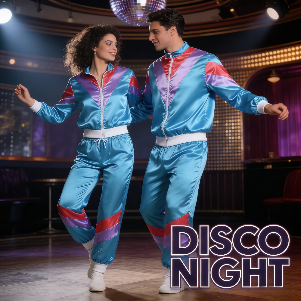 90S Disco Sportswear 2pcs Jogging Suit Retro Style Carnival Themed Party  Outfit Live Role-Playing Jacket And Pants Role-Playing Costume