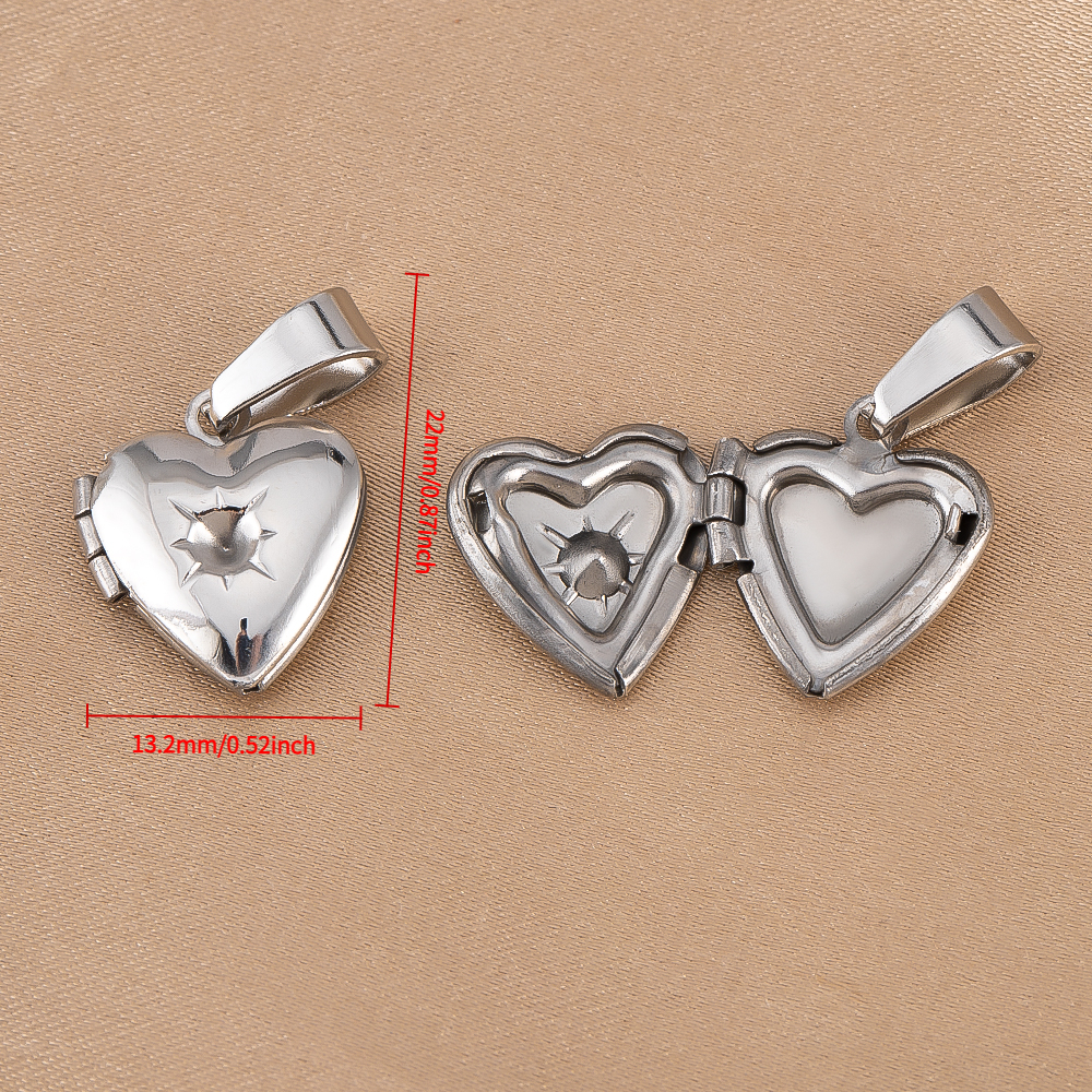 TEMU 2pcs Pendentif Collier en Acier Inoxydable avec Loupe et Pendentif de Cœur Ouvert, , Accessoire pour Photos, pour Couples et Meilleurs Amis
