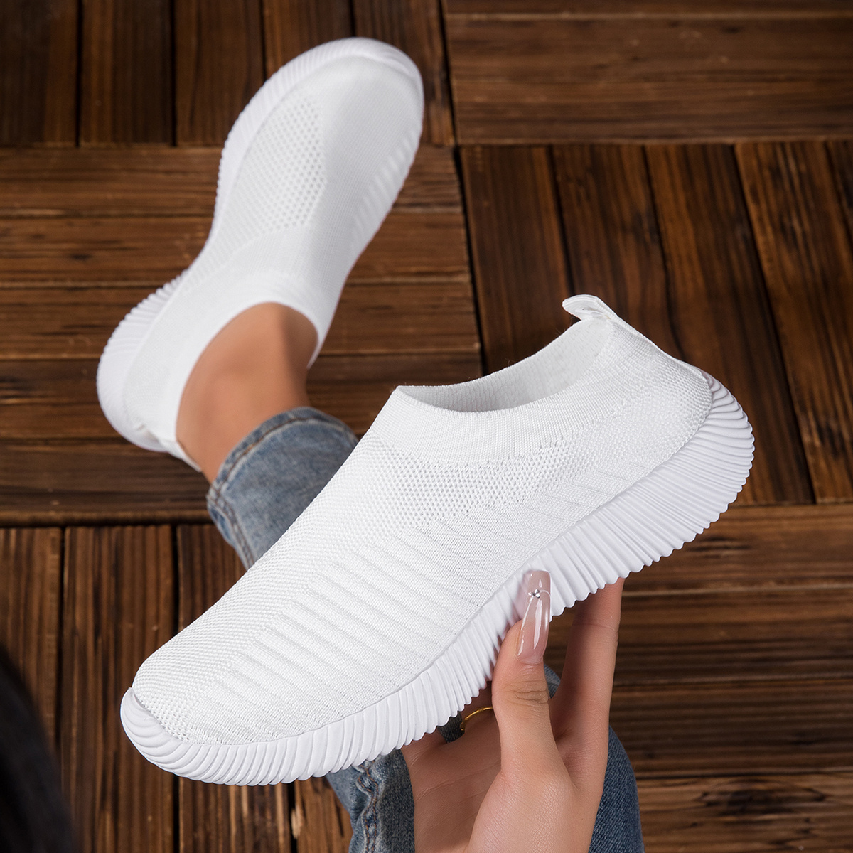 item picture womens breathable knit sneakers lightweight eva sole     with white striped design low top casual shoes for casual attire ladies sneakers  able footwear durable fabric upper