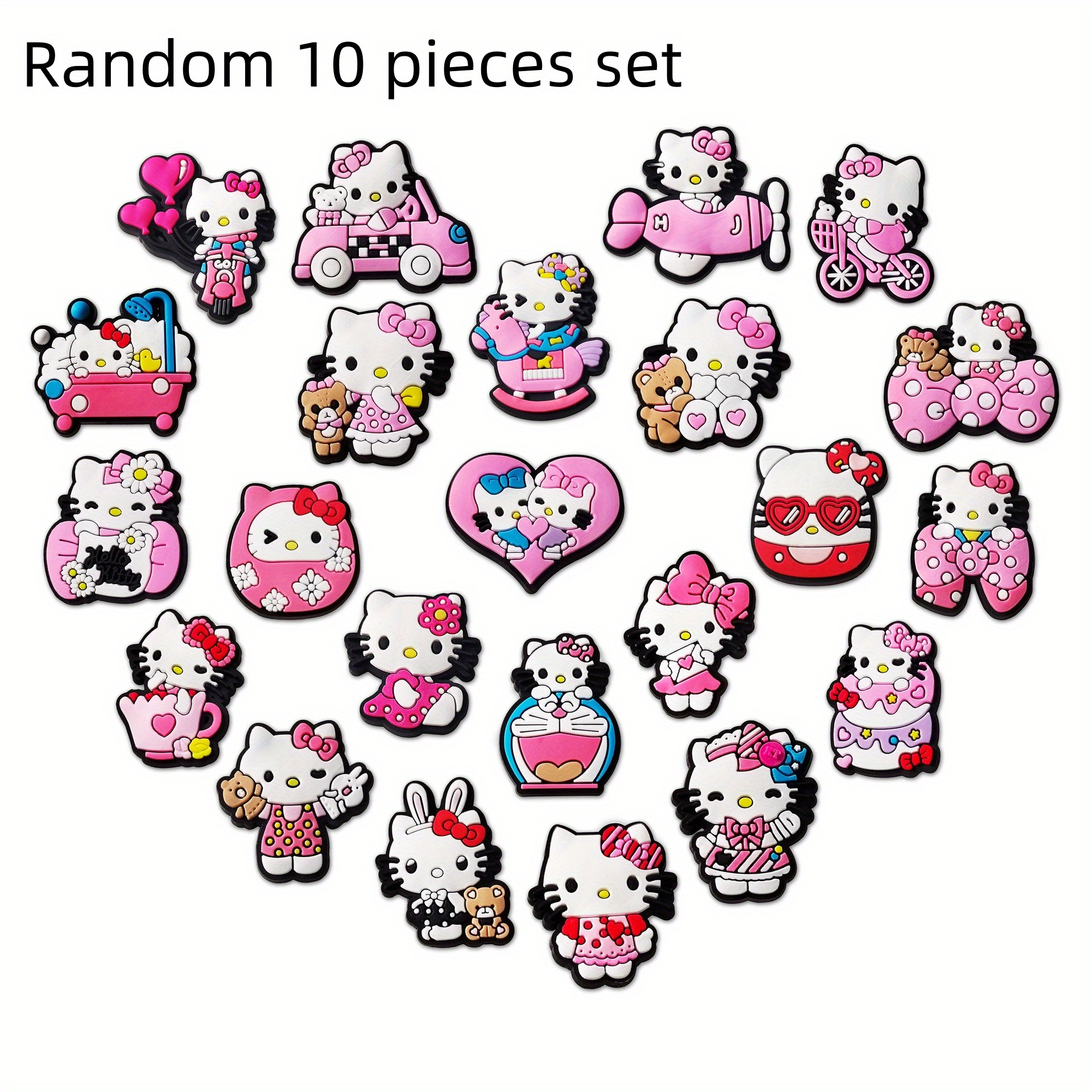 Random 10pcs Hello Kitty New Additions Shoe Decoration Combination Anime Cute Charm Gift Set, Suitable For Hair Additions, Mobile Phones, Bags, Shoes, School Bags, Etc. - Very Suitable For Gifts!
