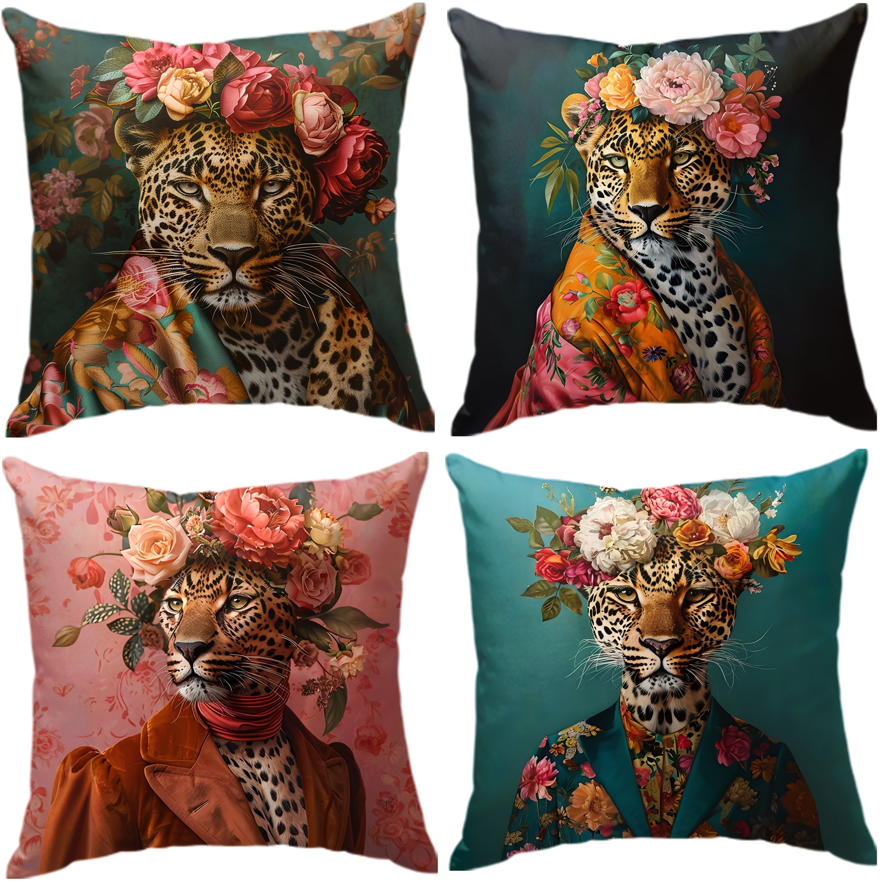TEMU Lot de 4 housses de coussin, style à imprimé léopard . Tissu à poils courts , confortable et au lisse, impression sur une seule face,