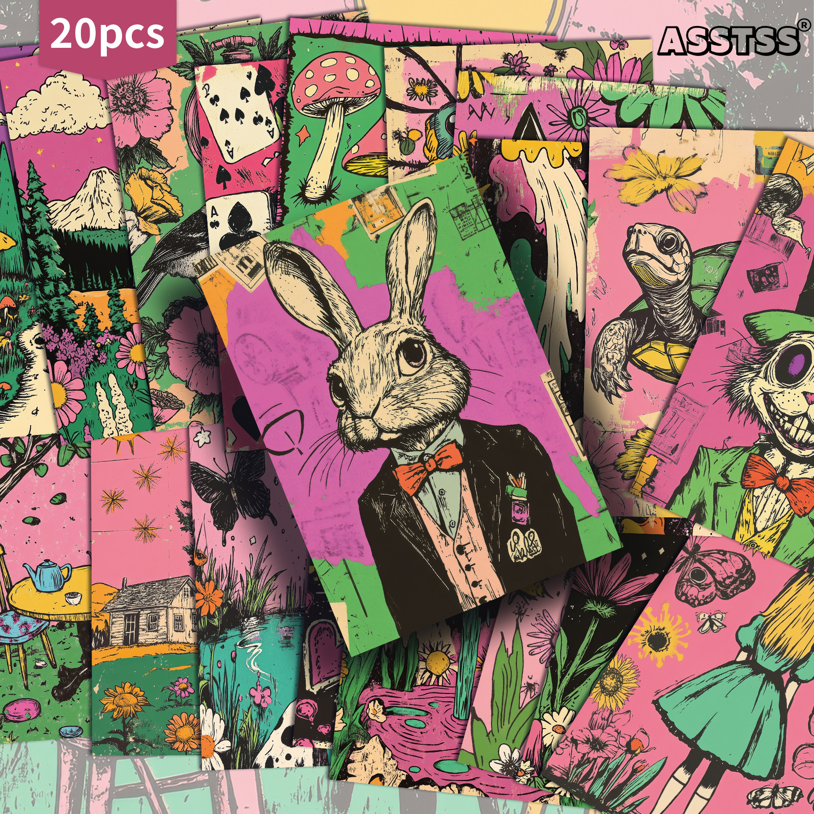 TEMU 20-pack Asstss Alice Gift Cards - Retro Pinup Illustrations Suitable For Scrapbooking & Crafting | Vintage Junk Journal Paper With Alice |