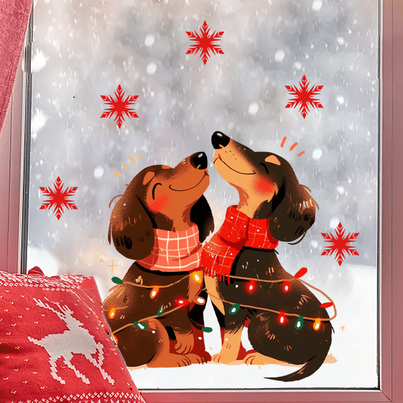 TEMU 1pc Cute Christmas Dog Window Cling, Fun Animal Pattern Christmas Holiday Glass Sticker, Glue-free Pvc Static Cling, Decorating Living Rooms,