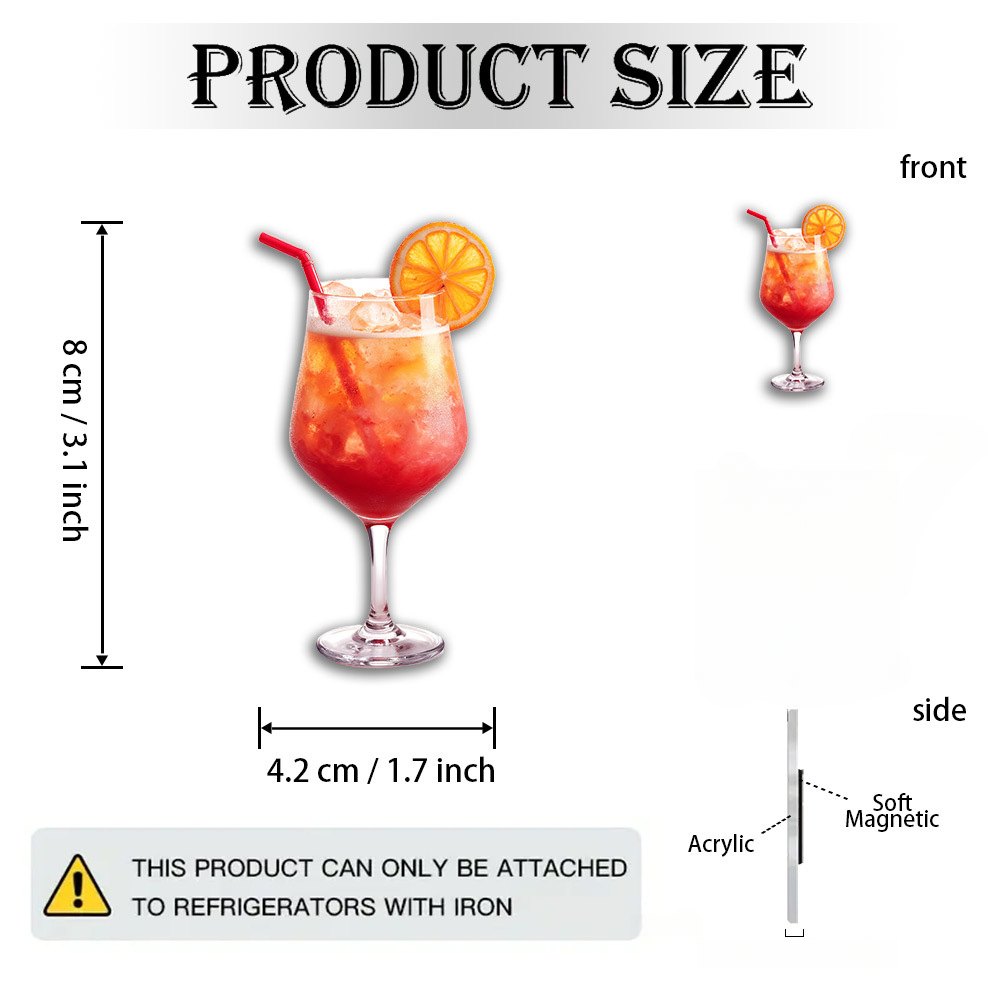 Image of 1pc 2d Flat Acrylic And Rubber Soft Magnet | Red-orange Beverage Art With Foam Top And Citrus Garnish - Perfect For Party Lovers, , And Festivals, 2d Flat
