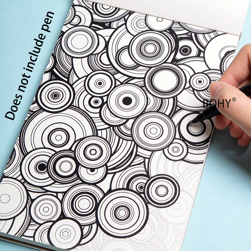TEMU 1pc Adult Stress Relief Calm Coloring Outline Copy Sketching Book, Rose Sunflower Flowers, Tropical Jungle Greenery, Spiral Geometric Mandala,
