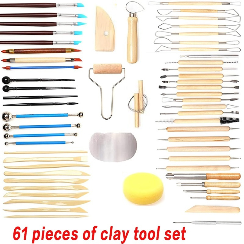 

61pcs Pottery & Sculpting Tool Set With Tools For Clay, Ceramic & Polymer Modeling - Includes Carving And Polishing Wax Kit