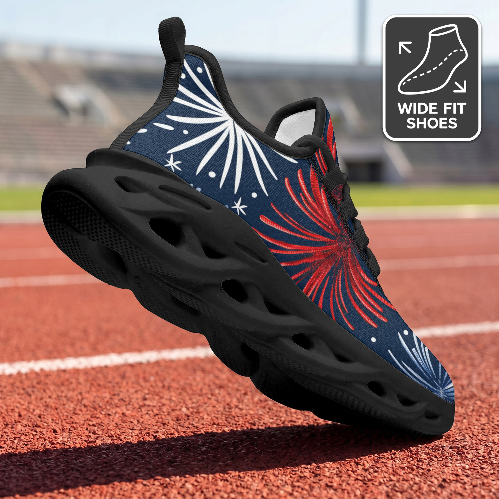 Men's Athletic Running Shoes, Classic Red & Blue Firework Print
