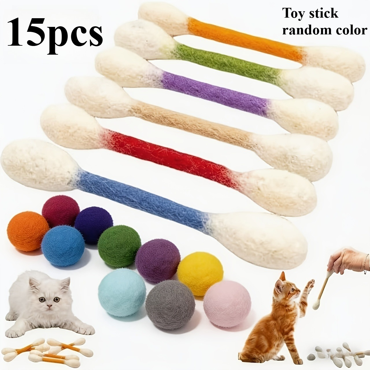 TEMU 15pcs (Bâton d'Interaction Chat Chaton et Balle de Sécurisation) Jouets Aléatoires pour Chat, Adaptés à la en Intérieur, Corde Molaire et Dents