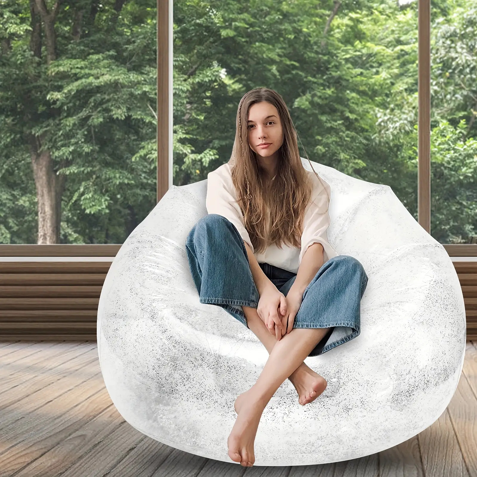 Heavy-Duty Foldable Inflatable Sofa Chair - Extra-Large Suitable for Camping, Beach & Use, No Assembly Required, Thickened Backrest with High-Elasticity Load-Bearing Frame, Space-Saving Anti-Scratch for Small Spaces, Modern Lounge