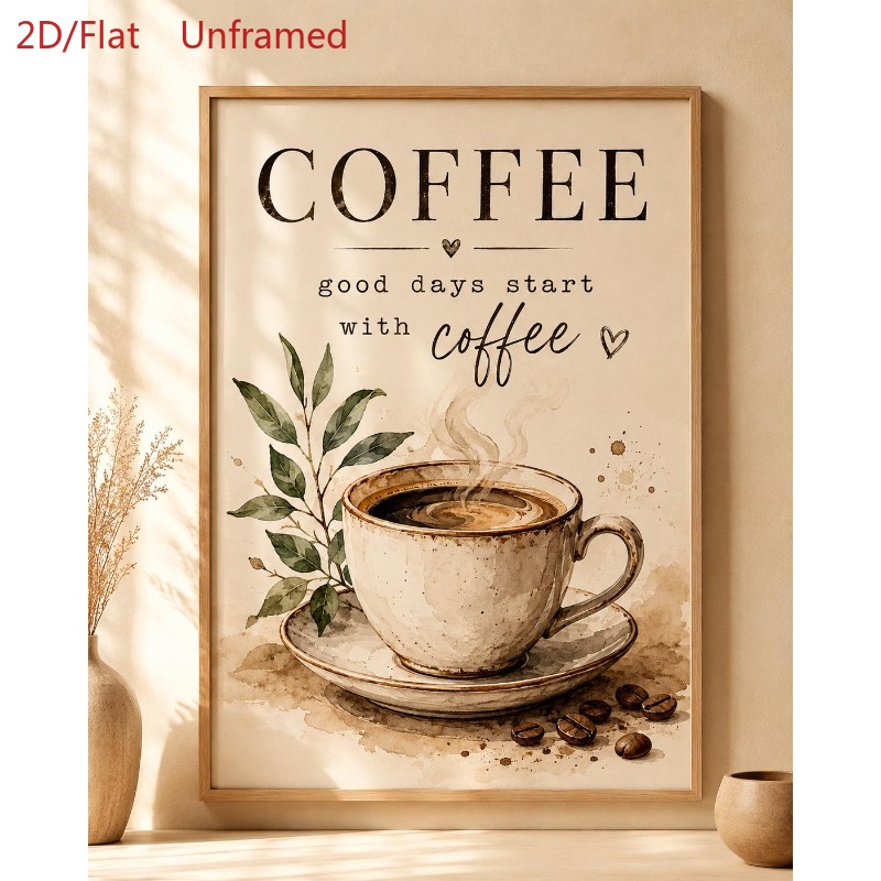 TEMU 2d Flat, 1pc Modern Minimalist Coffee Bean Botanical - Watercolor Suitable For Living Room, Kitchen, Office Decor - Coffee Wall Art Print For
